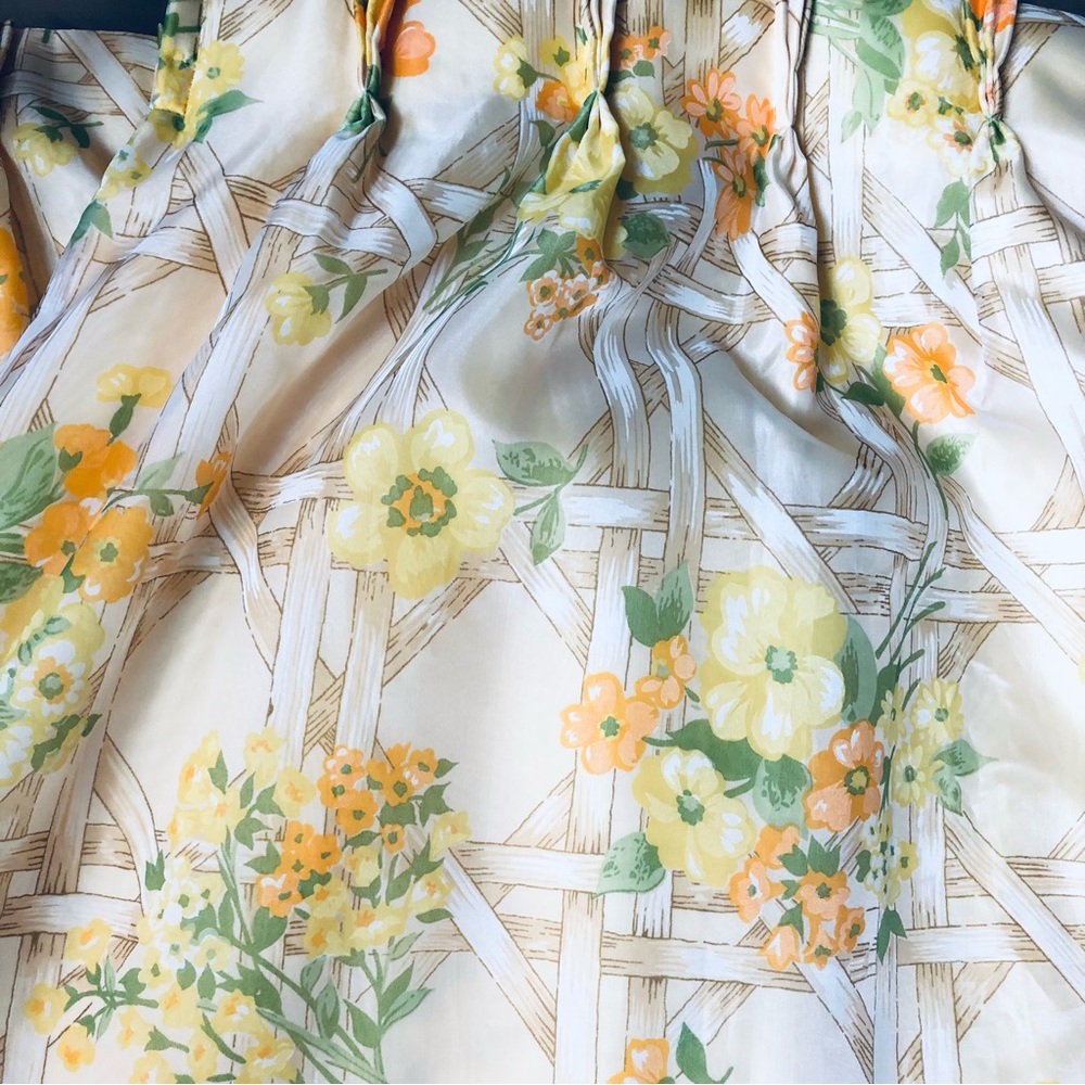 60's Floral Triple Pinch Pleat Curtains - pair - 54" long - Drapes - Windows